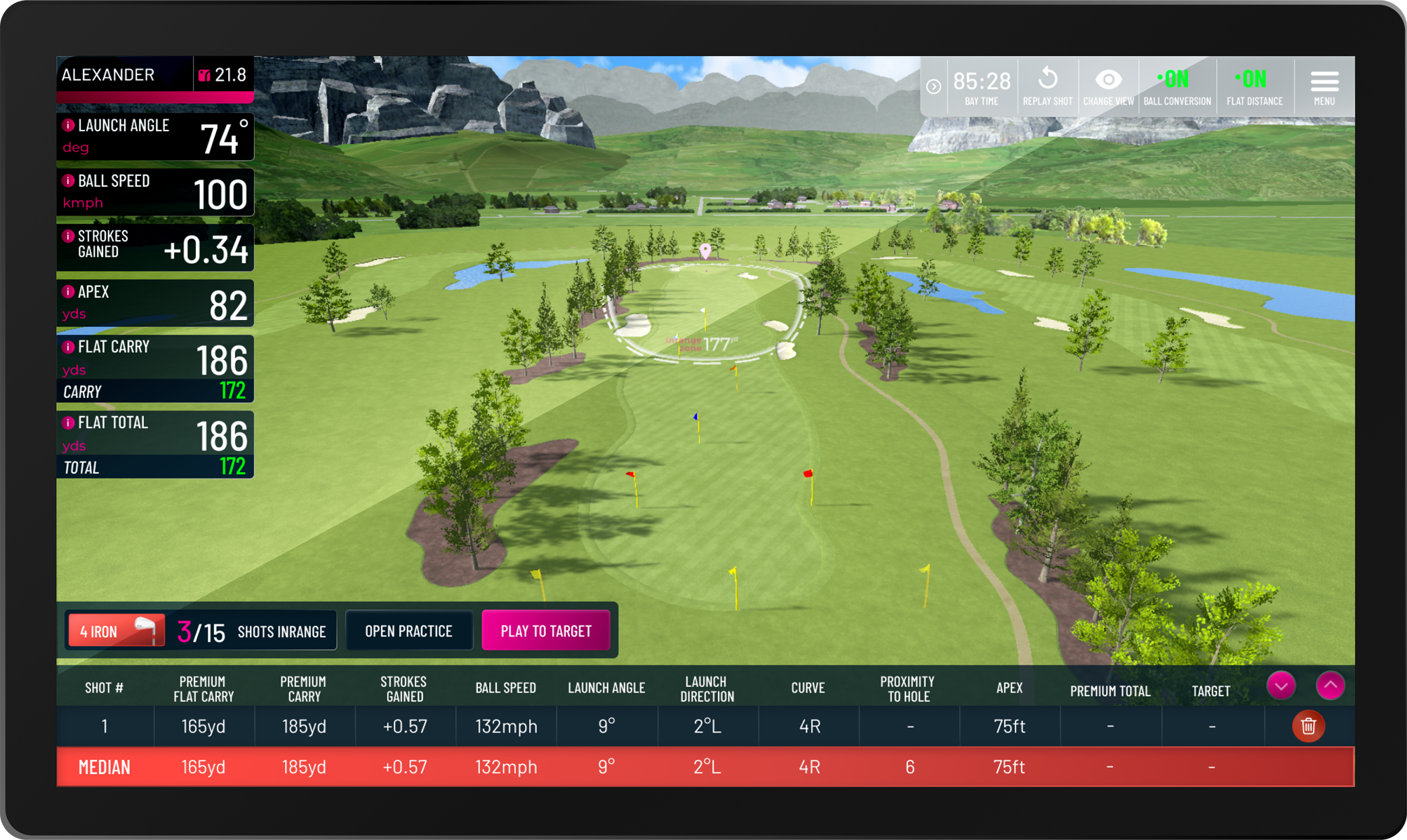 Inrange virtual golf practice screen